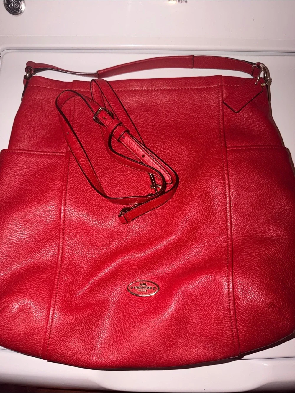 Coach Red Pebbled Leather Shoulder Bag